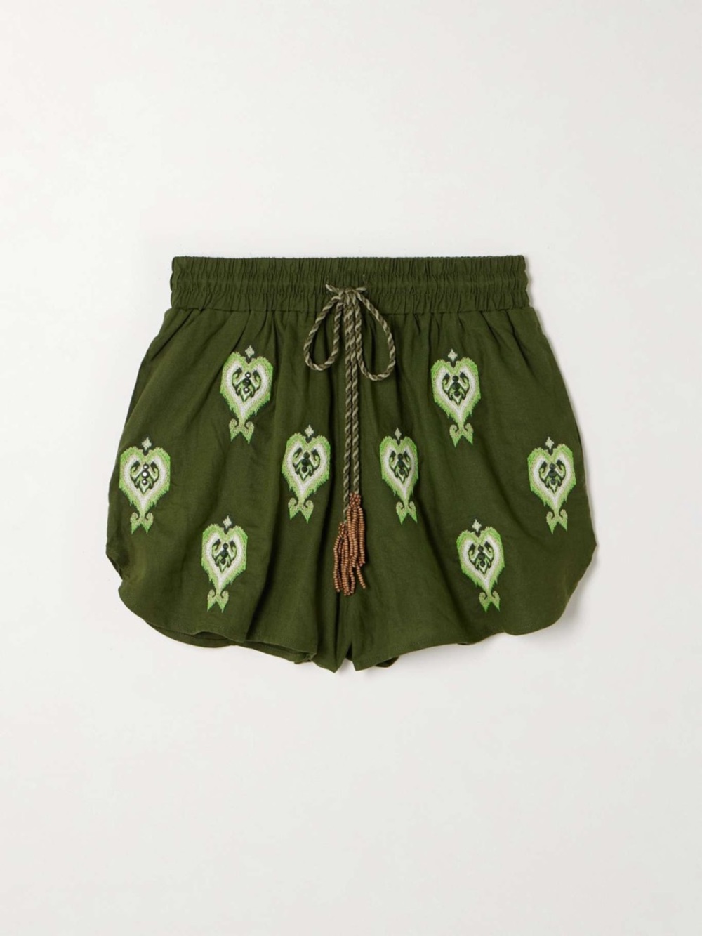 FARM Rio Embroidered Green Heart Tapestry Linen-Blend Shorts Size XXS NWT